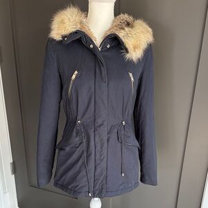 Zara Trafaluc Fur jacket Parka Navy Size XS